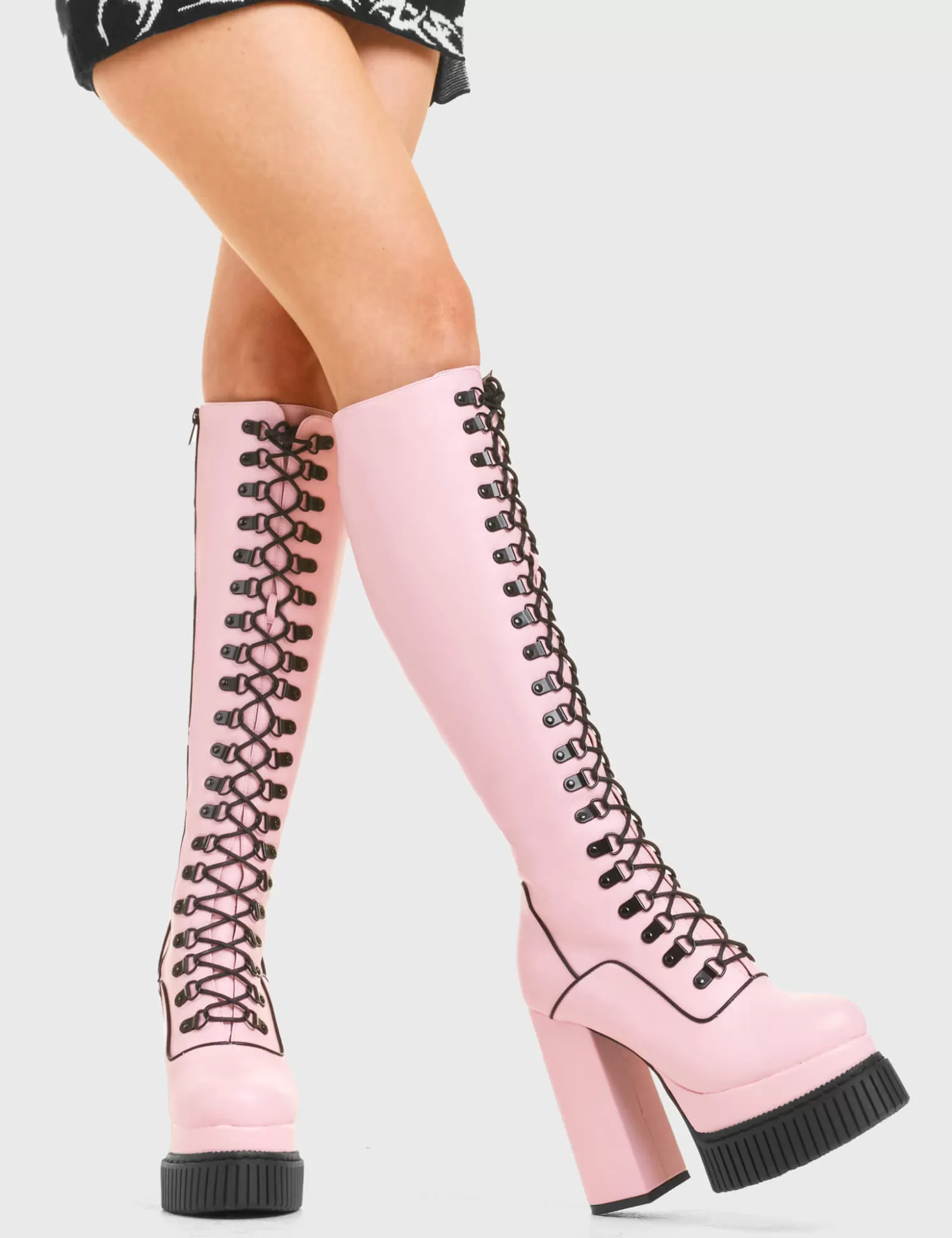 lamodawebsite Genou Haut*Hidden Agenda Creeper Platform Knee High Boots