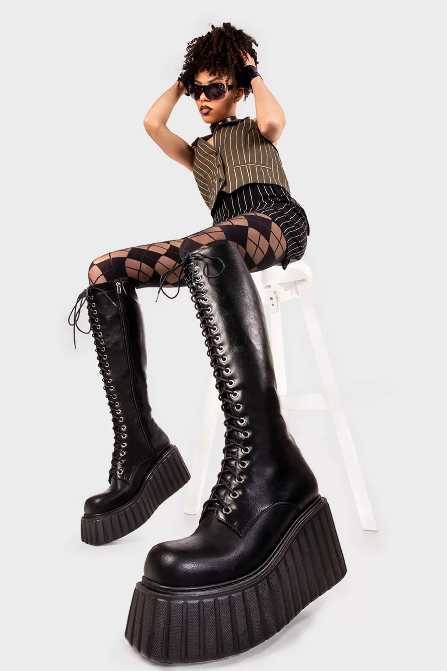 lamodawebsite Genou Haut*Important Chunky Creeper Platform Knee High Boots