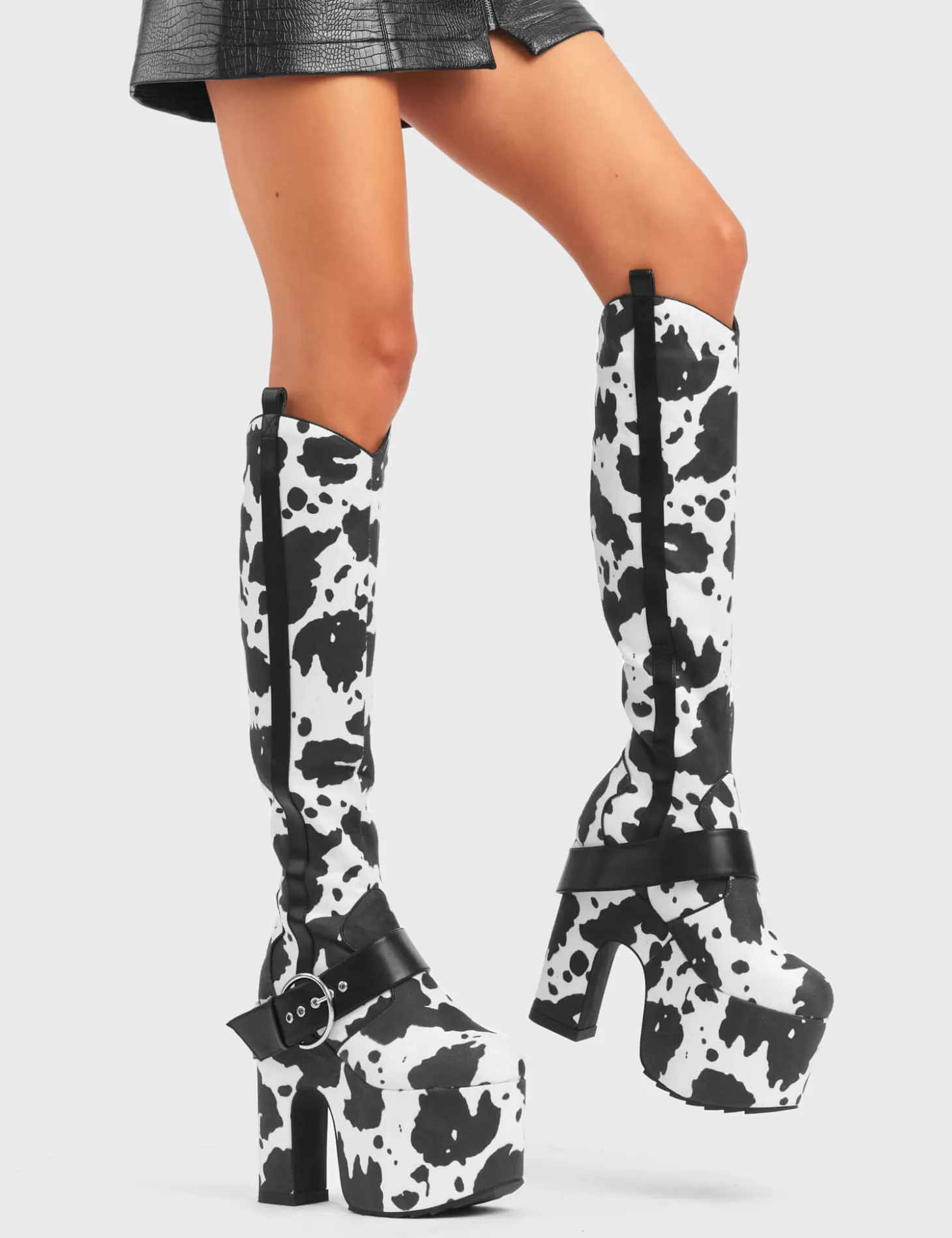 LAMODA Genou Haut*Rhinestone Cowboy Chunky Platform Knee High Boots
